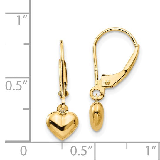 14kt Yellow Gold Puffed Heart Drop Earrings
