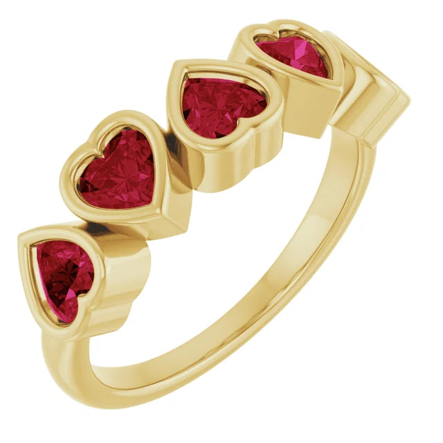 5 Stone Garnet Heart Ring