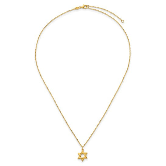 14K Polished Star of David 16 inch with 2in ext. Necklace