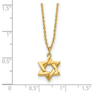 14K Polished Star of David 16 inch with 2in ext. Necklace