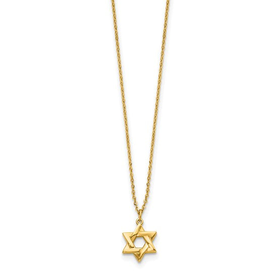 14K Polished Star of David 16 inch with 2in ext. Necklace