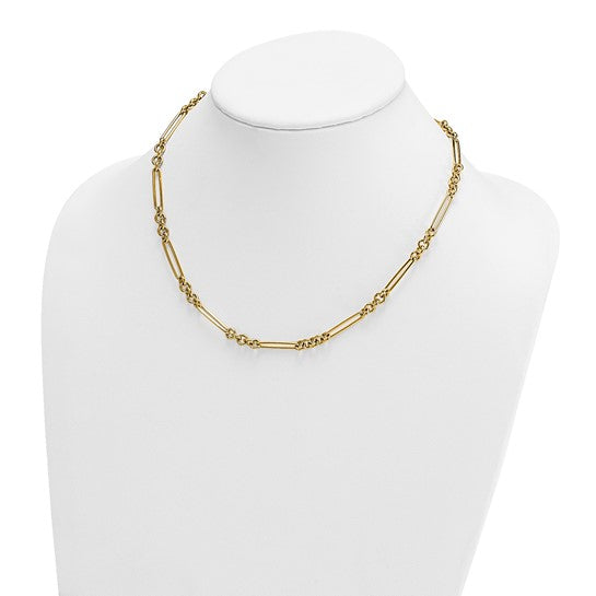 18 Inch 14kt Yellow Gold Alternating Paperclip Link and Round Link Chain