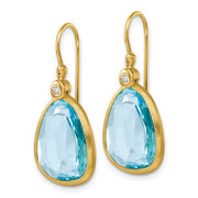 14K Polished and Satin Fancy Diamond and Blue Topaz Dangle Earrings