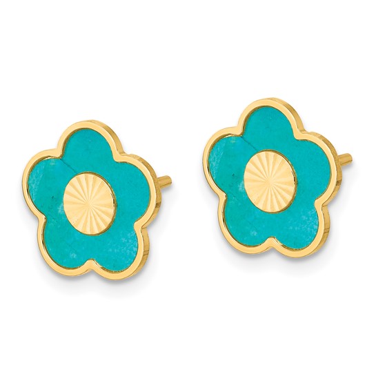 14kt Teal Mother of Pearl Flower Earrings