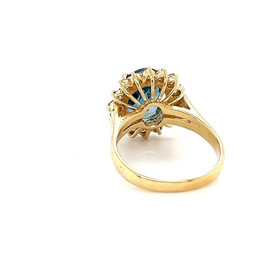 10 x 8mm Oval Blue Topaz & Diamond Estate Ring