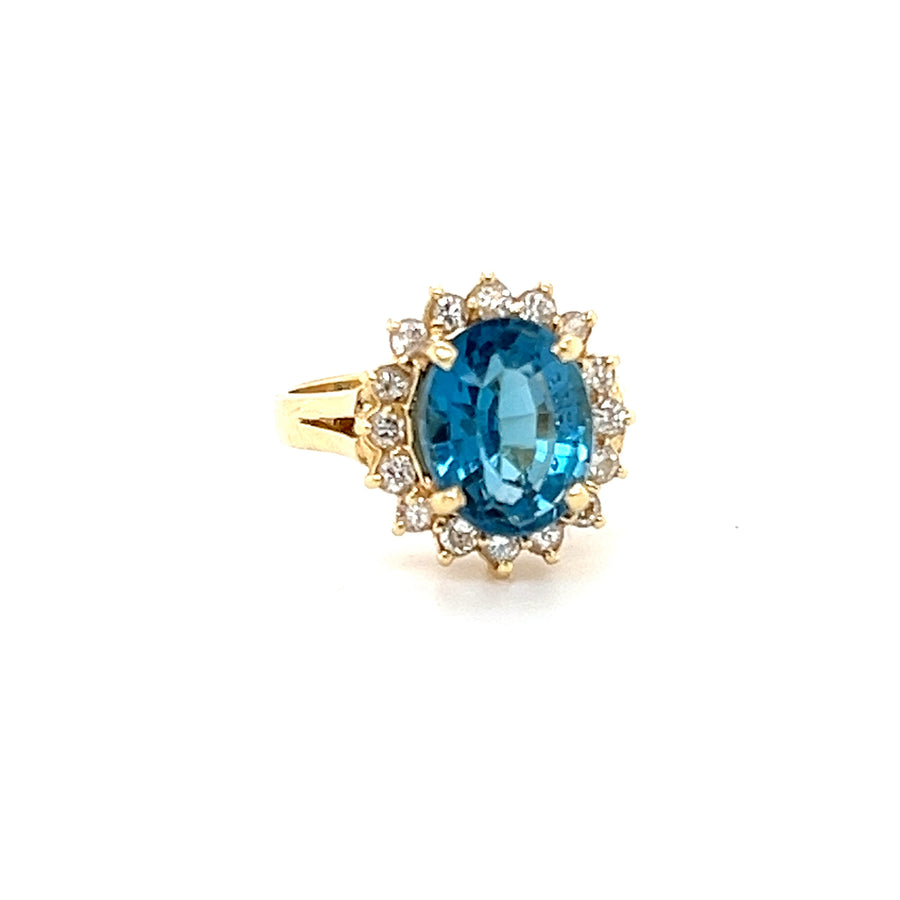 10 x 8mm Oval Blue Topaz & Diamond Estate Ring