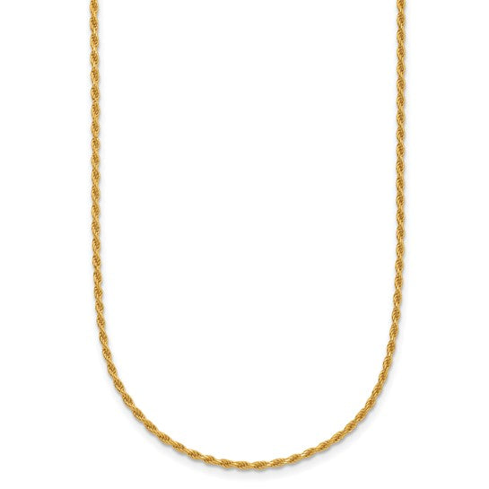 24kt Gold 1.35mm Polished Solid Rope Necklace Chain