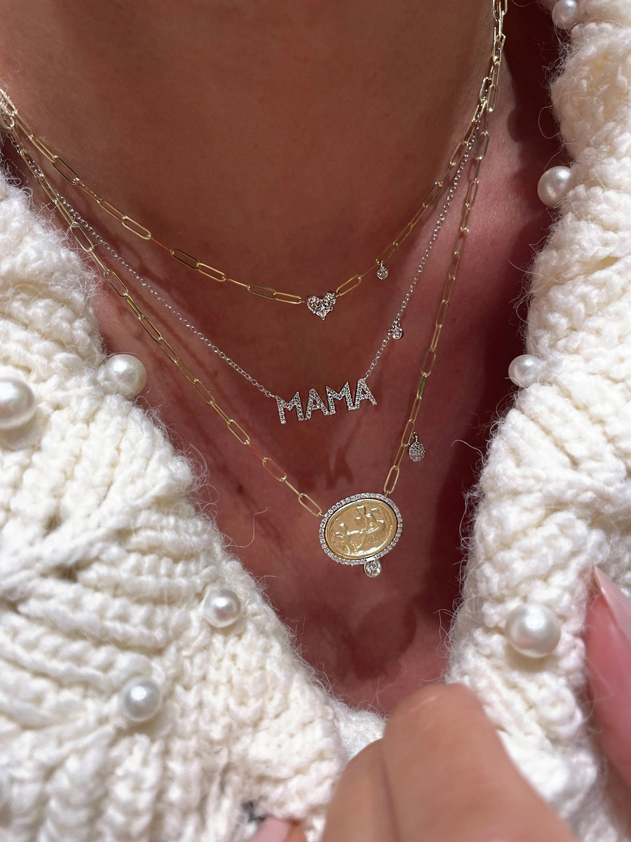 14kt White Gold Diamond Mama Necklace