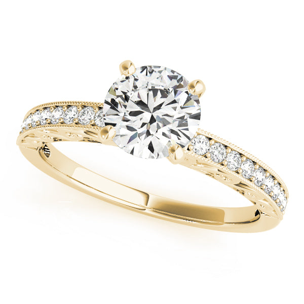 Milgrain Beadset Diamond Setting with Engraved Band