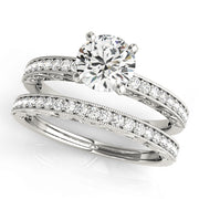 Milgrain Beadset Diamond Setting with Engraved Band