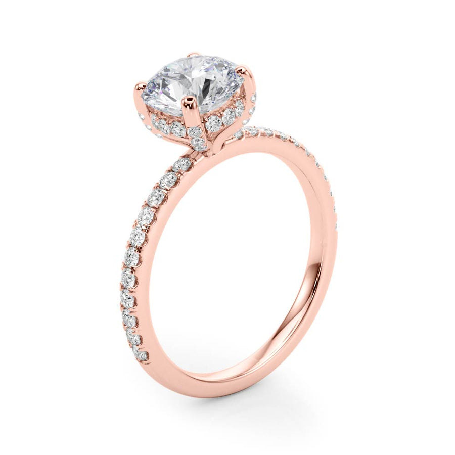 Round Hidden Halo and Diamond Band Setting