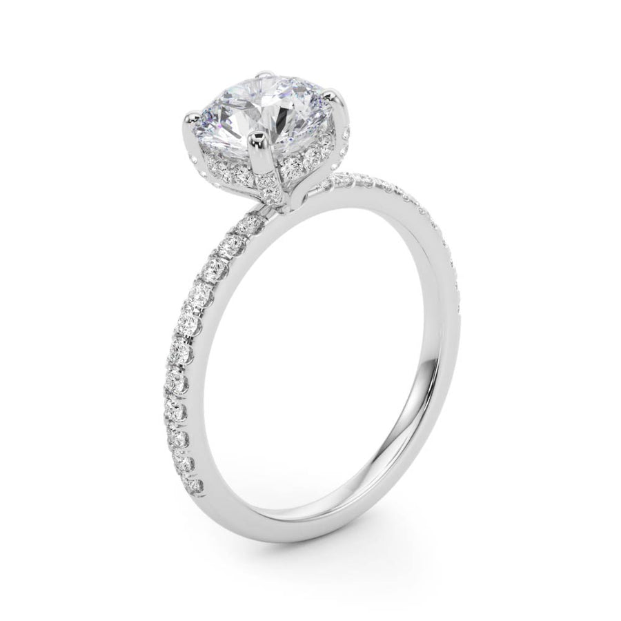 Round Hidden Halo and Diamond Band Setting