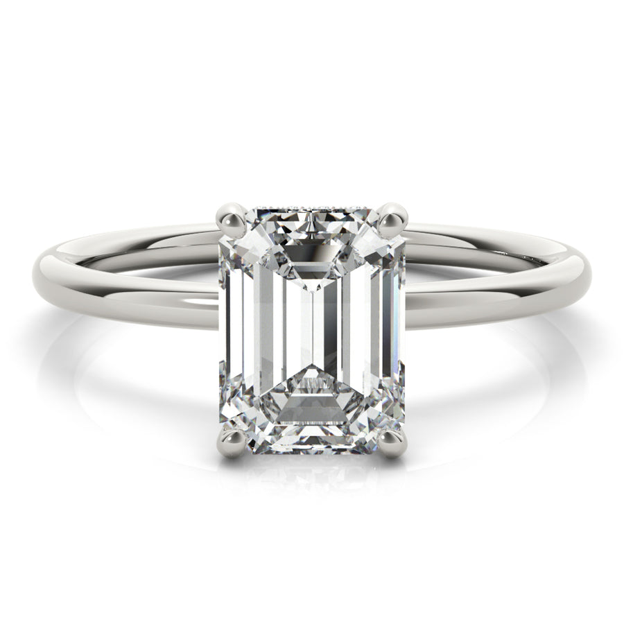 Emerald Cut Solitaire with Hidden Halo