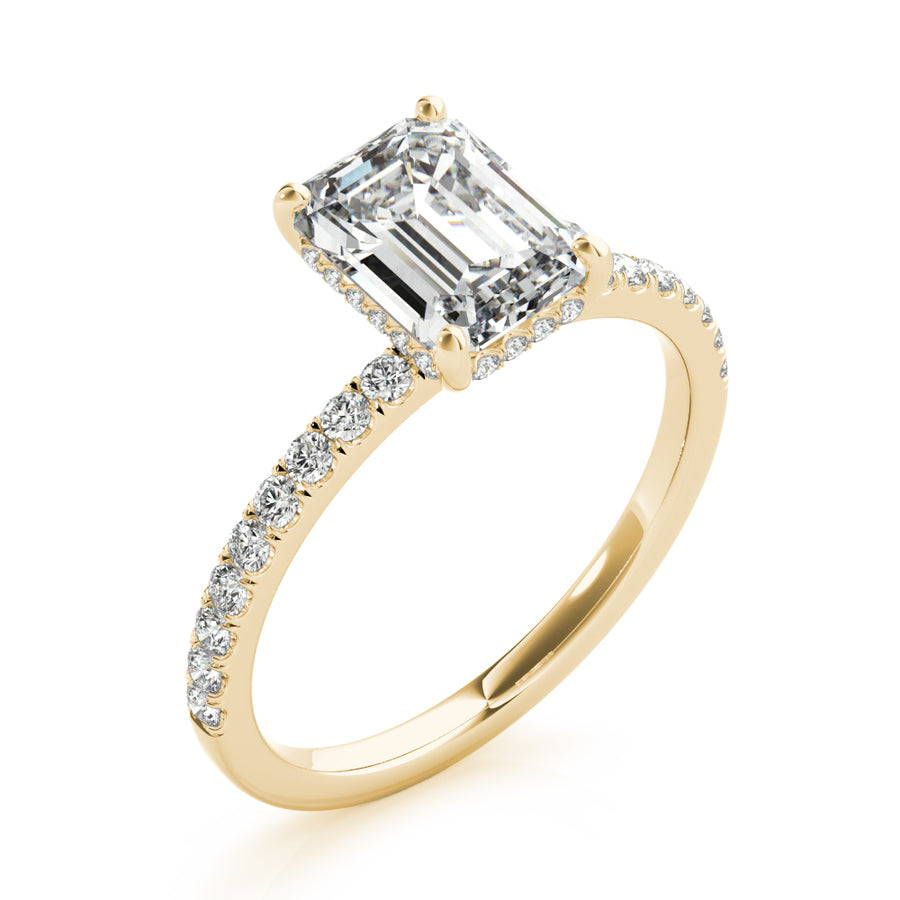 Emerald Cut Hidden Halo with Diamond Band Setting