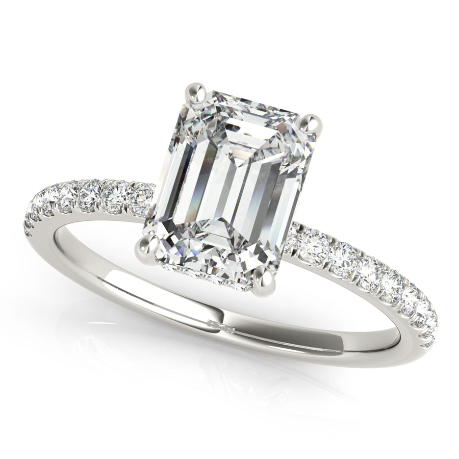 Emerald Cut Hidden Halo with Diamond Band Setting