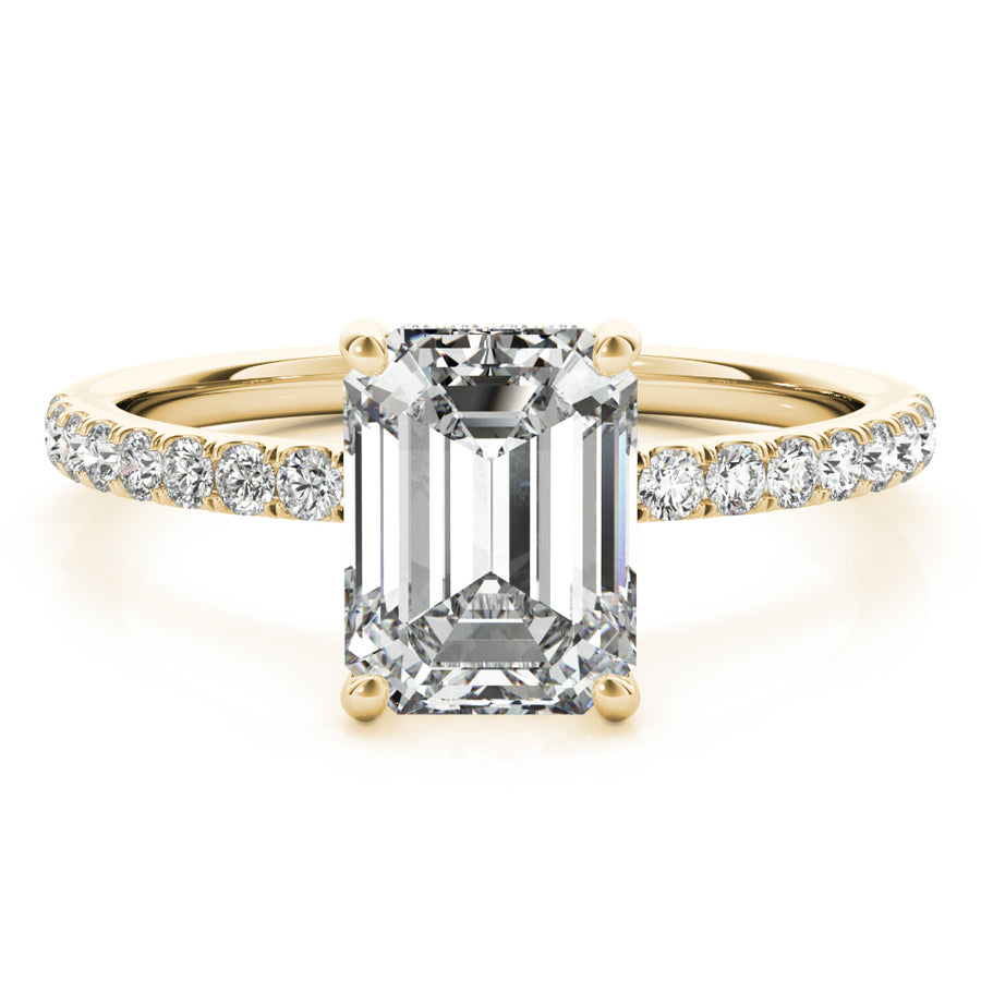 Emerald Cut Hidden Halo with Diamond Band Setting