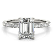 Emerald Cut Hidden Halo with Diamond Band Setting