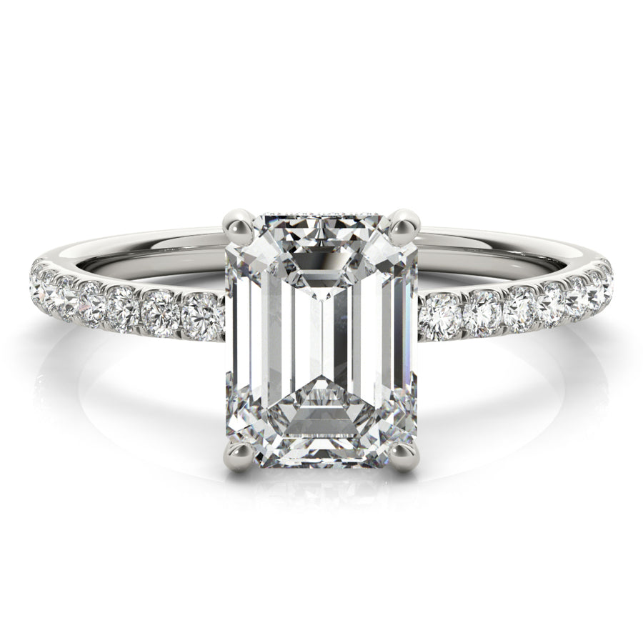 Emerald Cut Hidden Halo with Diamond Band Setting