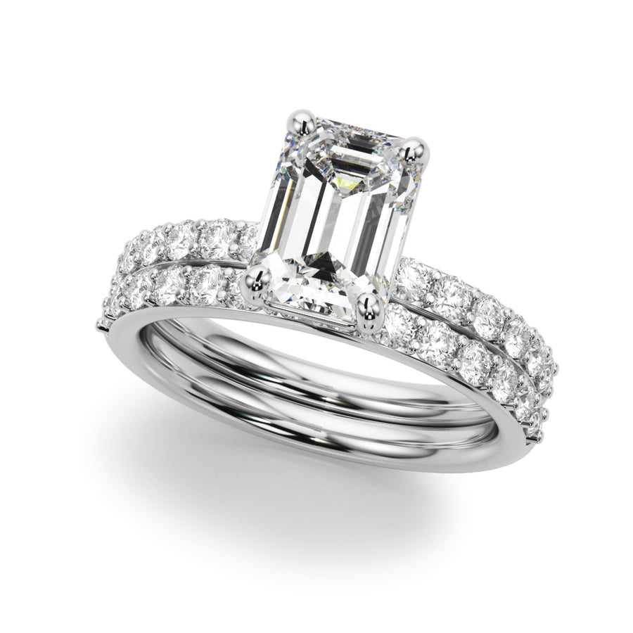 Emerald Cut Diamond with Round Diamond Band