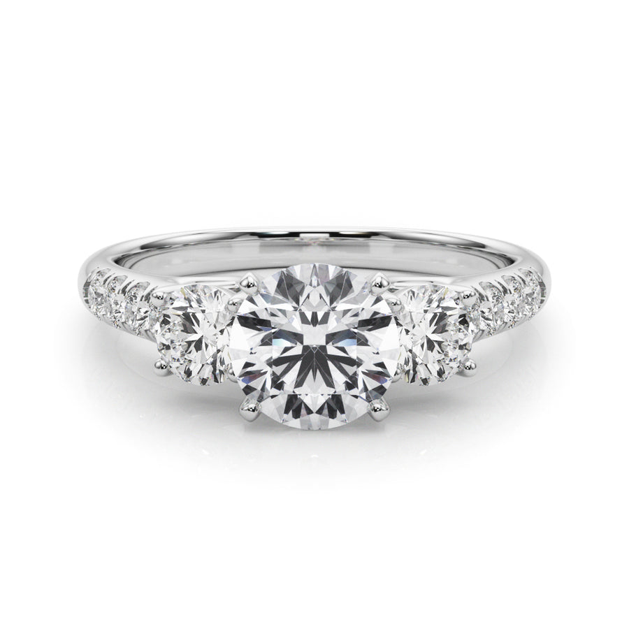 Round Three Stone With Diamond Setting 0.75 Carat Side Weight