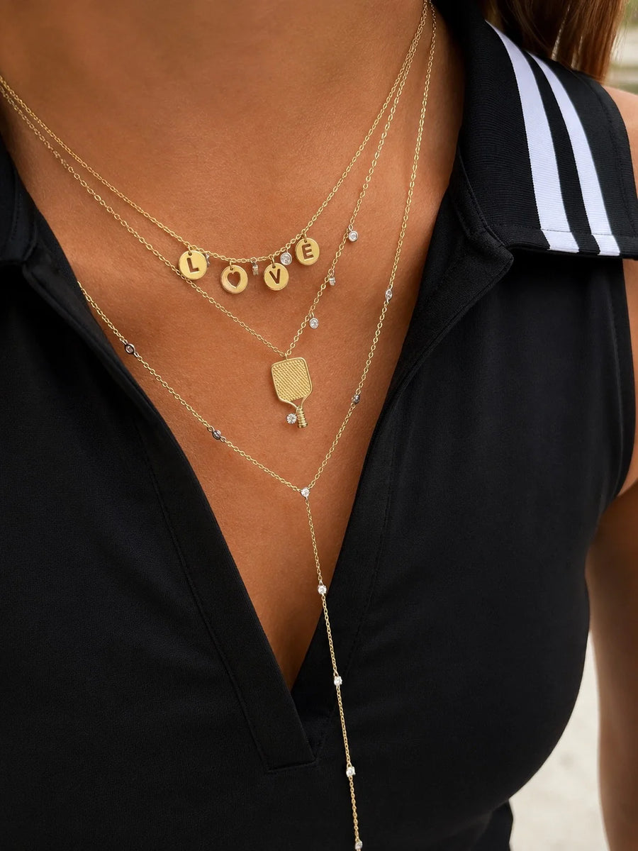Yellow Gold and Diamond Pickleball Necklace