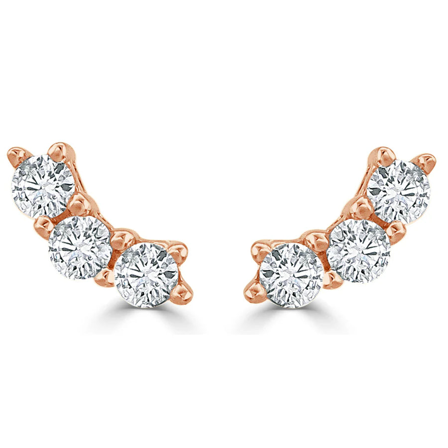 3 Stone Diamond Ear Climbers