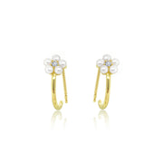 Yellow Gold Pearl Flower Earrings