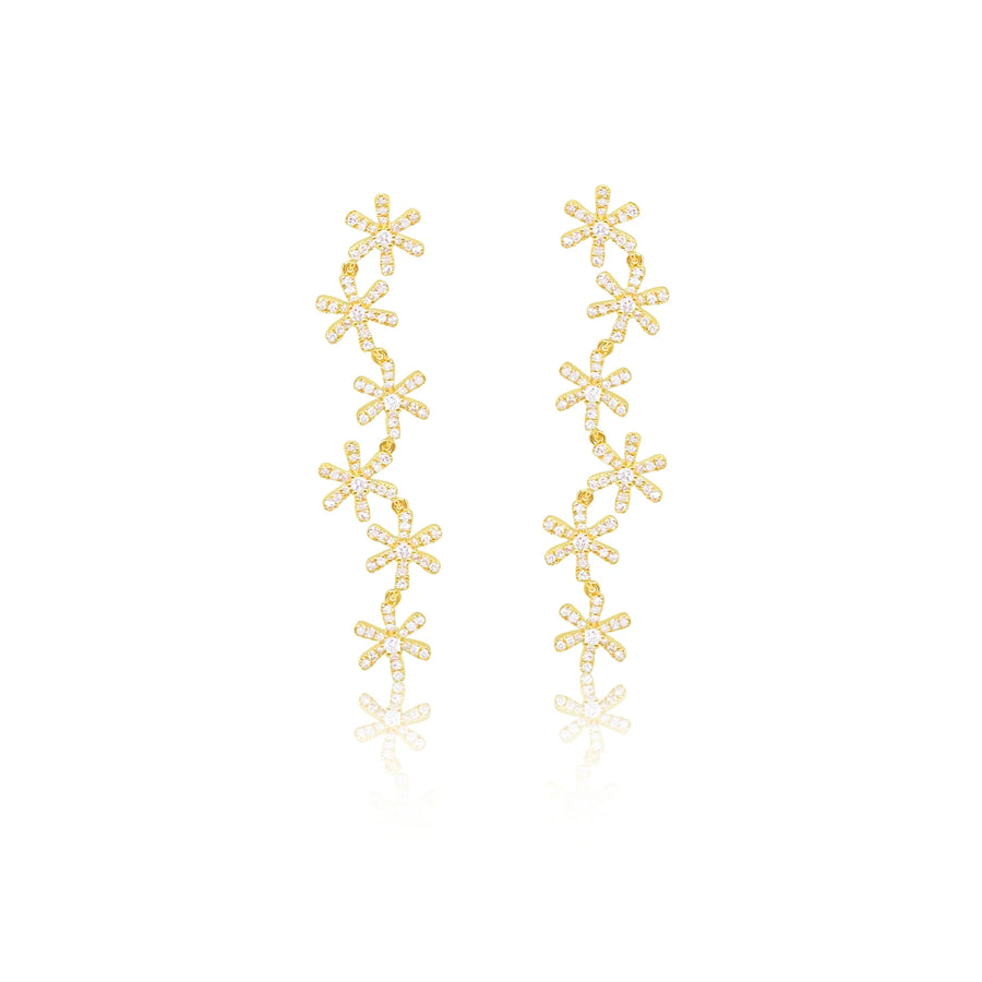 1.5 inch 14kt yellow gold Diamond Flower Drop Earrings