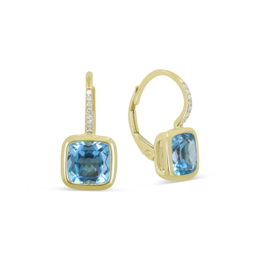 Blue Topaz Bezel Set Leverback Earrings