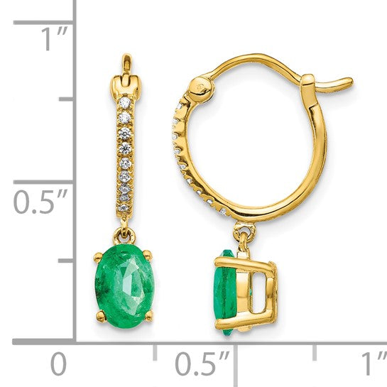 Diamond & Emerald Dangle Hoop Earrings