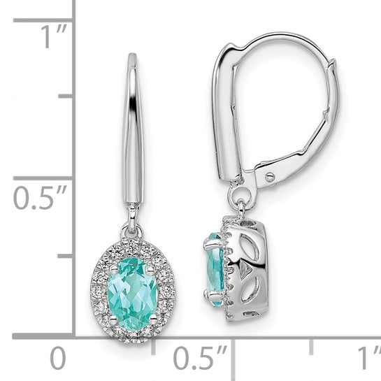 14K White Gold Lab Grown Diamond and Paraiba Halo Drop Earrings