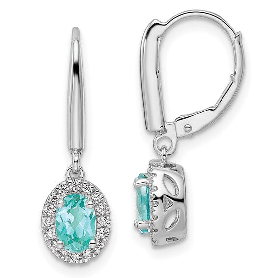 14K White Gold Lab Grown Diamond and Paraiba Halo Drop Earrings