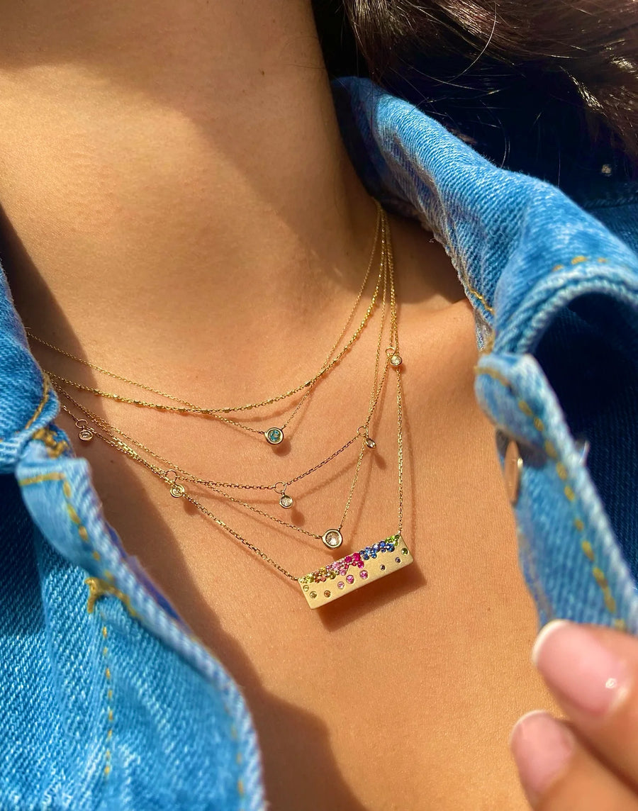 Yellow Gold Rainbow Bar Necklace