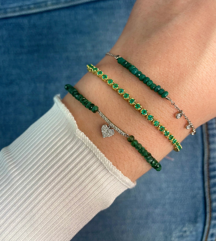 Emerald Bead Bracelet with Diamond Bezels