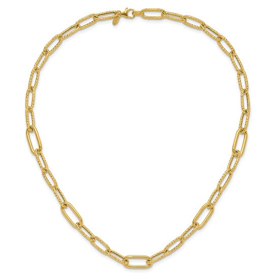 14kt Yellow Gold 18 inch Textured 8.3mm Paperclip Necklace