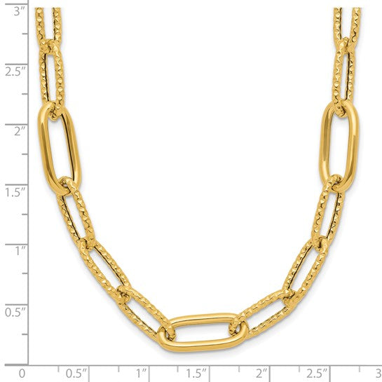 14kt Yellow Gold 18 inch Textured 8.3mm Paperclip Necklace
