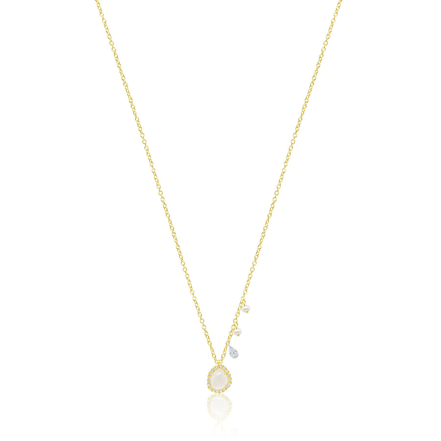 Yellow Gold Pearl and Moonstone Necklace