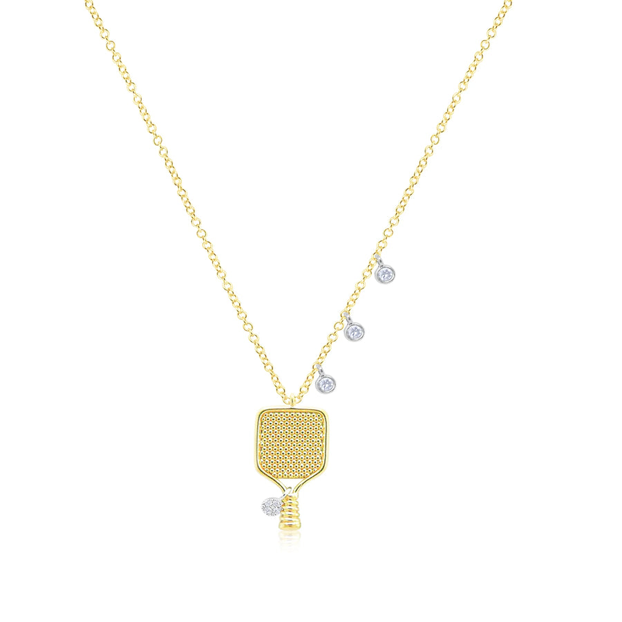 Yellow Gold and Diamond Pickleball Necklace