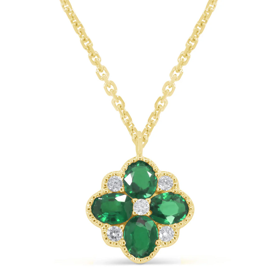 Emerald & Diamond Clover Necklace