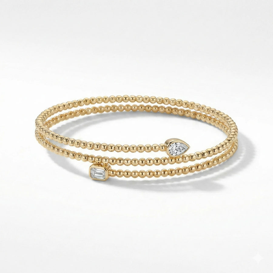 Wraparound Beaded Emerald & Pear Cut Diamond Bangle