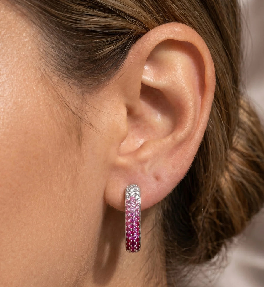 14kt Diamond & Pink Sapphire Ombre Hoop Earrings
