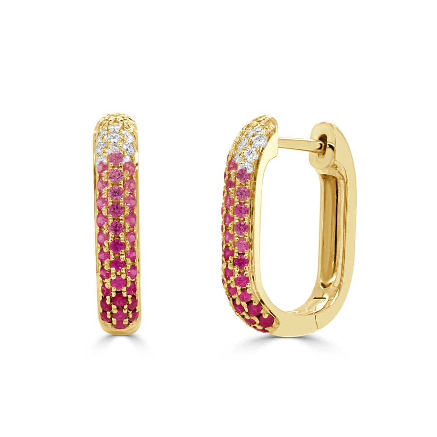 14kt Diamond & Pink Sapphire Ombre Hoop Earrings