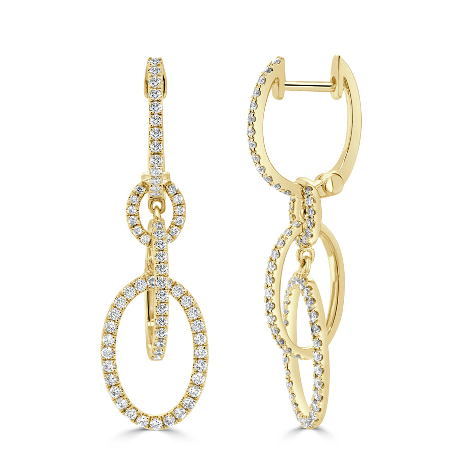 Oval Diamond Link Drop Earrings