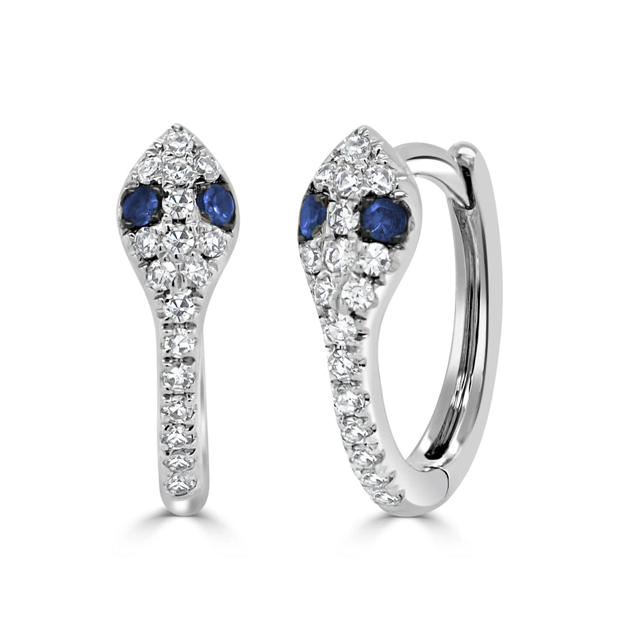 14kt Gold Sapphire & Diamond Snake Huggie Earrings
