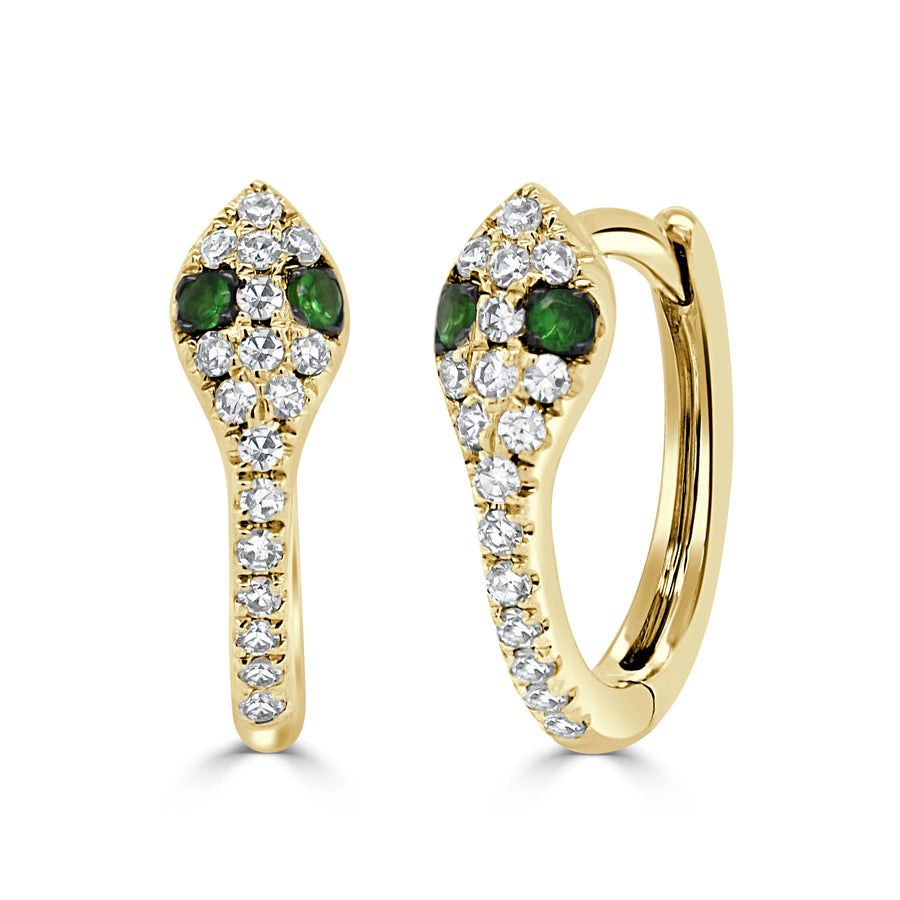 14kt Gold Tsavorite & Diamond Snake Huggie Earrings