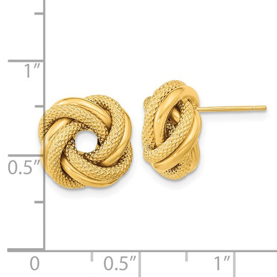 14kt Textured Double Love Knot Post Earrings