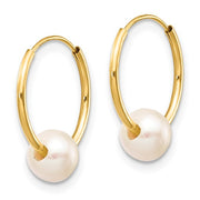 5-6mm Freshwater Pearl and Gold Hoop Earrings