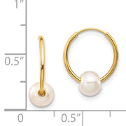 5-6mm Freshwater Pearl and Gold Hoop Earrings