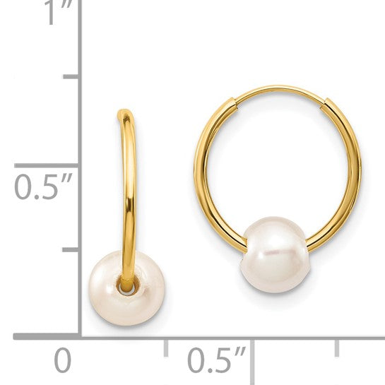 5-6mm Freshwater Pearl and Gold Hoop Earrings