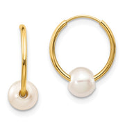 5-6mm Freshwater Pearl and Gold Hoop Earrings